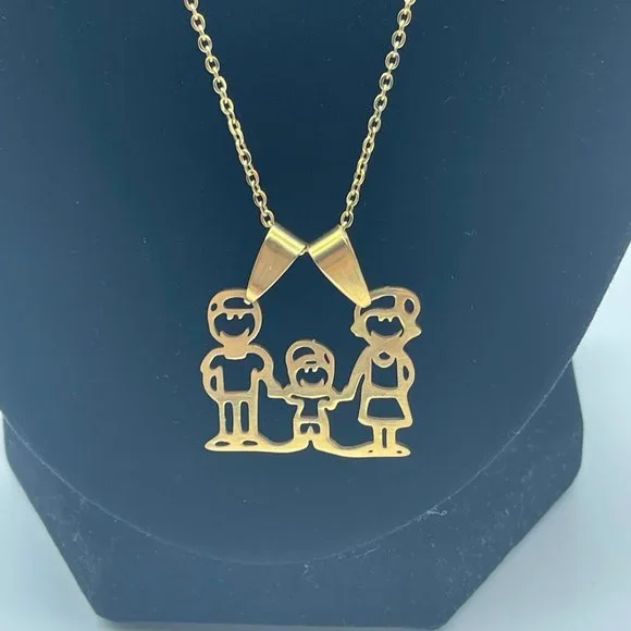 Gold Family Charm Necklace Chain Clasp - Picture 2 of 5